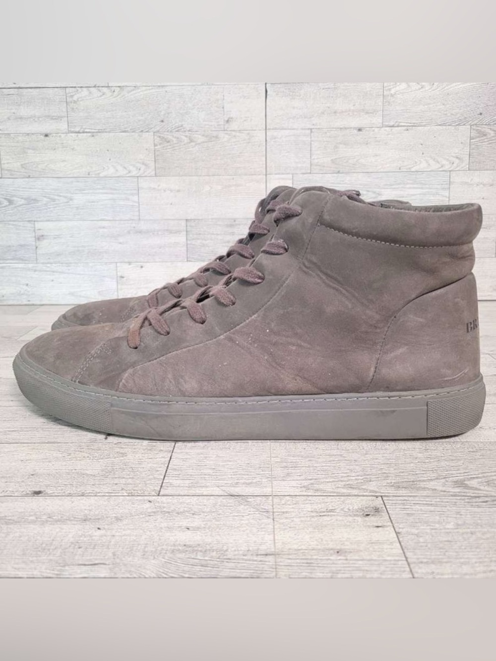 Men's Brusque Grey Leather Hightop Sneakers Size 46 / 12 Made In Portugal